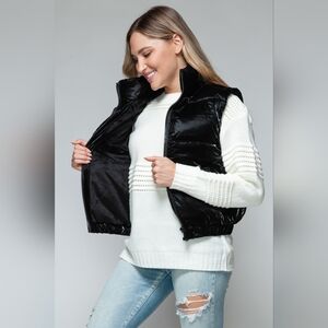 Black Shiny Puffer Fur Lined Vest
